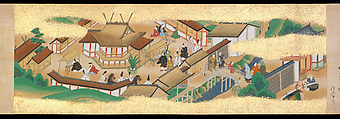 Festivities of the Twelve Months: “Sannō Hiyoshi Festivals Held on the Day of the Monkey in the Mid-Fourth Month”; Festivities of the Twelve Months: “Sumō Wrestling at Matsuno’o Shrine during the Hassaku Festival on the First Day of the Eighth Month”, Two handscrolls; ink, color and gold on paper, Japan