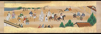 Festivities of the Twelve Months: “Sannō Hiyoshi Festivals Held on the Day of the Monkey in the Mid-Fourth Month”; Festivities of the Twelve Months: “Sumō Wrestling at Matsuno’o Shrine during the Hassaku Festival on the First Day of the Eighth Month”, Two handscrolls; ink, color and gold on paper, Japan