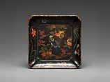 Dish with persimmons, flowers, and birds, Black lacquer with painted decoration, China