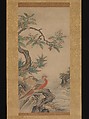 Pheasants among Trees: Flowers of the Four Seasons, Kano Shōei (Japanese, 1519–1592), Pair of hanging scrolls; ink, color, and gold on paper, Japan