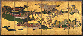 “Butterflies”, Tosa Mitsuyoshi (Japanese, 1539–1613), Six-panel folding screen; ink, color, gold, and gold leaf on paper, Japan
