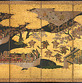 “Butterflies”, Tosa Mitsuyoshi (Japanese, 1539–1613), Six-panel folding screen; ink, color, gold, and gold leaf on paper, Japan