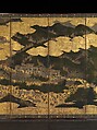 Cherry Blossom Viewing at Itsukushima and Yoshino, Pair of six-panel folding screens; ink, color, and gold leaf on paper, Japan