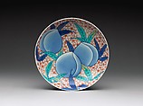 Dish with Peaches, Porcelain with underglaze blue and overglaze polychrome enamels (Hizen ware, Nabeshima type), Japan