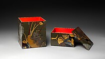 Stacked Food Box (Jūbako) with Taro Plants and Chrysanthemums, Shibata Zeshin (Japanese, 1807–1891), Lacquered wood, gold and silver hiramaki-e, takamaki-e, and colored togidashimaki-e, Japan