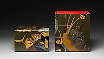 Stacked Food Box (Jūbako) with Taro Plants and Chrysanthemums, Shibata Zeshin (Japanese, 1807–1891), Lacquered wood, gold and silver hiramaki-e, takamaki-e, and colored togidashimaki-e, Japan