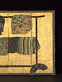 Tagasode (“Whose Sleeves?”), Pair of six-panel folding screens; ink, color, gold, silver, and gold leaf on paper , Japan