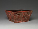 Rice measure with four constellation deities, Carved red, green, and black lacquer, China