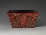 Rice measure with four constellation deities, Carved red, green, and black lacquer, China