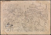 The Gods Are Ousted by an Army of Demons, folio from the unfinished Small Guler series of the Bhagavata Purana
, Manaku Indian, Drawing in brush and black ink, India, Punjab Hills, kingdom of Guler