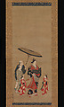 Courtesan on Parade, Miyagawa Isshō (Japanese, 1689–1780), Hanging scroll; ink, color and gold on silk, Japan