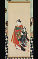 Courtesan and Attendants, Miyagawa (Katsukawa) Shunsui (Japanese, active 1744–64), Hanging scroll; ink and color on silk, Japan