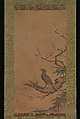 Brown-Eared Bulbul (Hiyodori) on a Branch of Plum, Kano Shōei (Japanese, 1519–1592), Hanging scroll; ink and color on paper, Japan