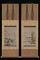 Two Views from the Eight Views of the Xiao and Xiang Rivers, Kantei (Japanese, active second half of 15th century), Pair of hanging scrolls; ink and color on paper, Japan