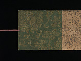 "Akashi", "Channel Buoys" ("Miotsukushi"),  "The Wormwood Patch" ("Yomogiu"),  "Gatehouse" ("Sekiya"), and  "Picture Contest" ("E-awase") chapters from the Tale of Genji (Genji monogatari), Handscroll; ink on paper, Japan