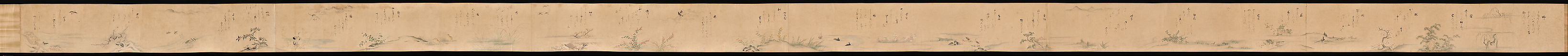 Fujiwara no Teika’s “Poems on Flowers and Birds of the Twelve Months”, Handscroll; ink and color on paper, Japan