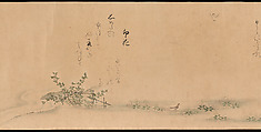 Fujiwara no Teika’s “Poems on Flowers and Birds of the Twelve Months”, Handscroll; ink and color on paper, Japan