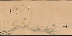Fujiwara no Teika’s “Poems on Flowers and Birds of the Twelve Months”, Handscroll; ink and color on paper, Japan