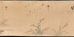 Fujiwara no Teika’s “Poems on Flowers and Birds of the Twelve Months”, Handscroll; ink and color on paper, Japan