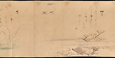Fujiwara no Teika’s “Poems on Flowers and Birds of the Twelve Months”, Handscroll; ink and color on paper, Japan