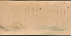 Fujiwara no Teika’s “Poems on Flowers and Birds of the Twelve Months”, Handscroll; ink and color on paper, Japan
