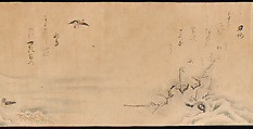 Fujiwara no Teika’s “Poems on Flowers and Birds of the Twelve Months”, Handscroll; ink and color on paper, Japan