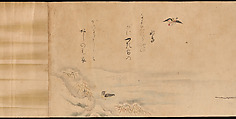 Fujiwara no Teika’s “Poems on Flowers and Birds of the Twelve Months”, Handscroll; ink and color on paper, Japan