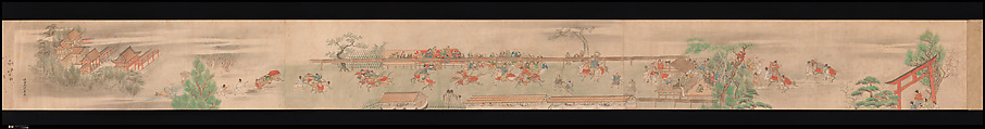 Horse Race at Kamo, Sumiyoshi Hiromori (Japanese, 1705–1777), Handscroll; ink, color and gold on paper, Japan