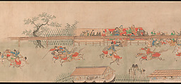 Horse Race at Kamo, Sumiyoshi Hiromori (Japanese, 1705–1777), Handscroll; ink, color and gold on paper, Japan