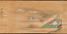 Eight Views from The Tale of Genji, Ishiyama Moroka (Japanese, 1669–1734), Handscroll; ink, color, and gold on silk, Japan