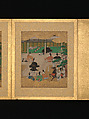 Twelve Scenes from The Tale of Genji, Unidentified artist (Sumiyoshi School), Album of twelve leaves; ink and color on gold-flecked paper, Japan