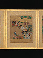 Twelve Scenes from The Tale of Genji, Unidentified artist (Sumiyoshi School), Album of twelve leaves; ink and color on gold-flecked paper, Japan