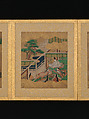 Twelve Scenes from The Tale of Genji, Unidentified artist (Sumiyoshi School), Album of twelve leaves; ink and color on gold-flecked paper, Japan