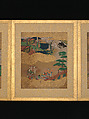 Twelve Scenes from The Tale of Genji, Unidentified artist (Sumiyoshi School), Album of twelve leaves; ink and color on gold-flecked paper, Japan
