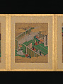 Twelve Scenes from The Tale of Genji, Unidentified artist (Sumiyoshi School), Album of twelve leaves; ink and color on gold-flecked paper, Japan