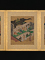 Twelve Scenes from The Tale of Genji, Unidentified artist (Sumiyoshi School), Album of twelve leaves; ink and color on gold-flecked paper, Japan
