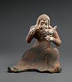 Seated Falconer, Earthenware with red and white pigments, China