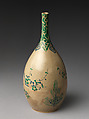 Sake bottle with pine, bamboo and plum, Stoneware (Mizoro ware), Japan
