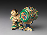 Karako (Chinese Child) with drum, Stoneware with painted designs (Ko-Kyomizu ware), Japan