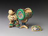 Karako (Chinese Child) with drum, Stoneware with painted designs (Ko-Kyomizu ware), Japan