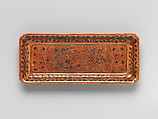 Rectangular tray with double dragons, Polychrome lacquer with filled-in and engraved-gold decoration, China