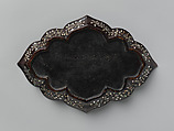Ogival tray decorated with floral scroll, Lacquer inlaid with mother-of-pearl, Korea