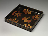 Clothing Tray (Midare-bako) with Paulownia and “Nine Stars” Crests, Lacquered wood with gold, silver hiramaki-e and e-nashiji (“pear-skin picture”) on black ground, Japan
