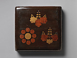 Clothing Tray (Midare-bako) with Paulownia and “Nine Stars” Crests, Lacquered wood with gold, silver hiramaki-e and e-nashiji (“pear-skin picture”) on black ground, Japan