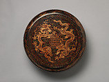 Circular Food Box with Dragons and the Character Shou (Longevity), Black and red lacquer painted with gold, lacquer, and oil colors, China