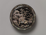 Box with Scenes of a Departure, Black lacquer with mother-of-pearl inlay; pewter wire, China