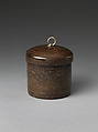 Circular Box with Geometric Design, Black lacquer with painted and incised decoration, China