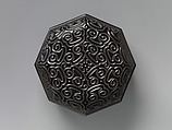 Octagonal box with pommel scrolls, Carved black lacquer with red layers (tixi), China