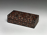 Box with pommel scroll design, Carved black and red lacquer, China