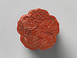 Four-tiered box with scholars, Carved red lacquer, China